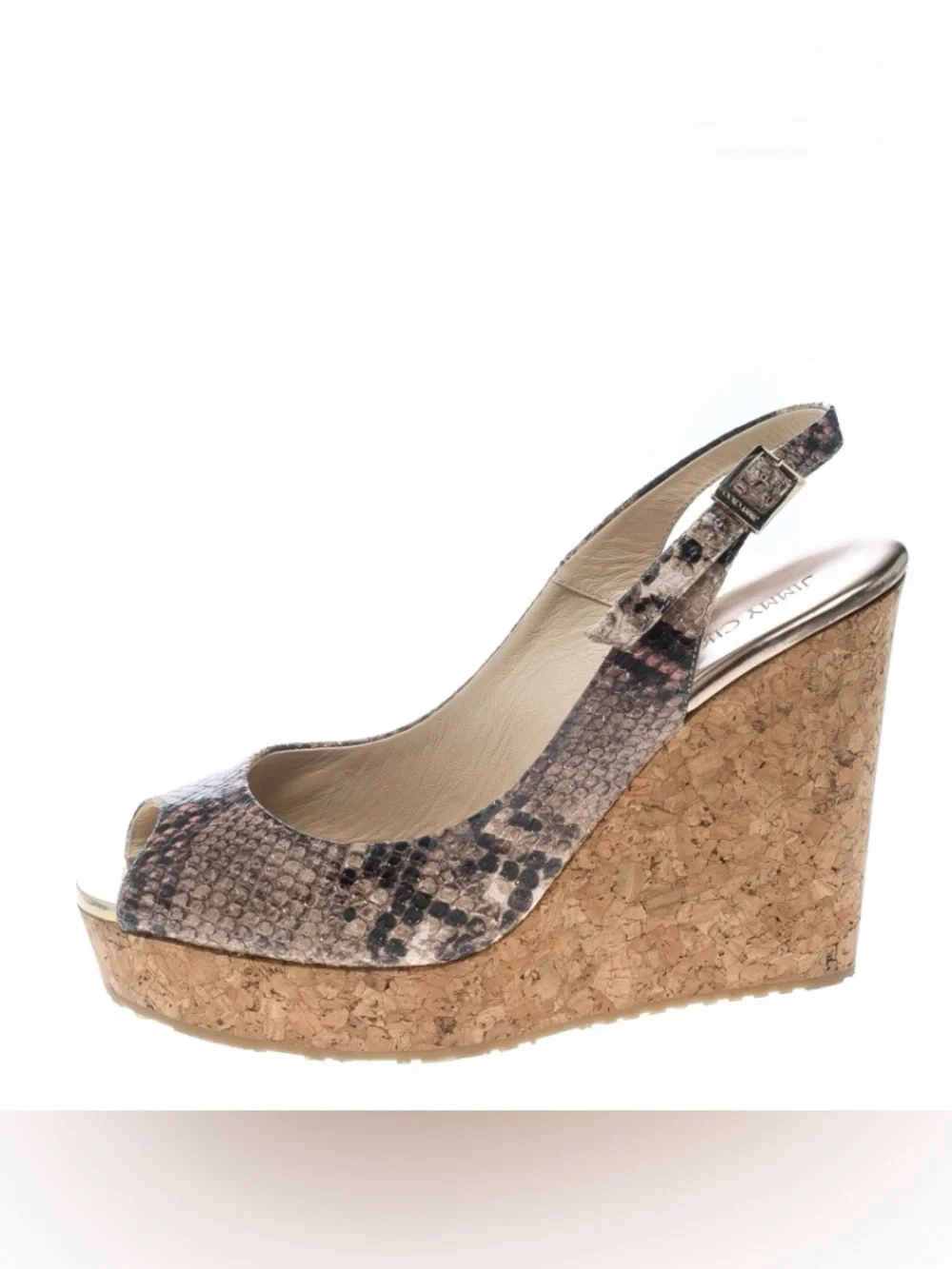 Jimmy Choo Prova Snake-Embossed Leather Cork Wedge Sandal